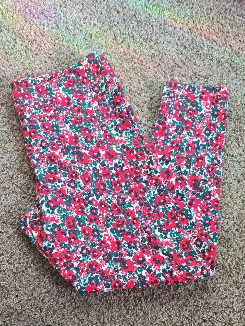 NWT J. Crew Women's Red and Green Floral Leggings